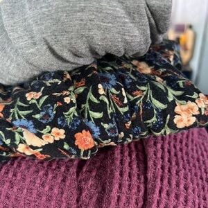 American Eagle Outfitters Floral and Waffle Knit Top - Gray, Black, Multicolor